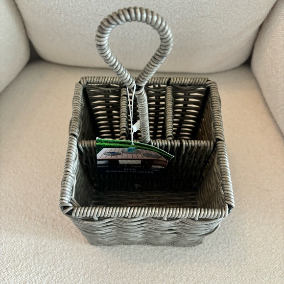 Nautica Woven Silverware Utensil Holder Caddy w Handle 4 Sections - Picture 2 of 7